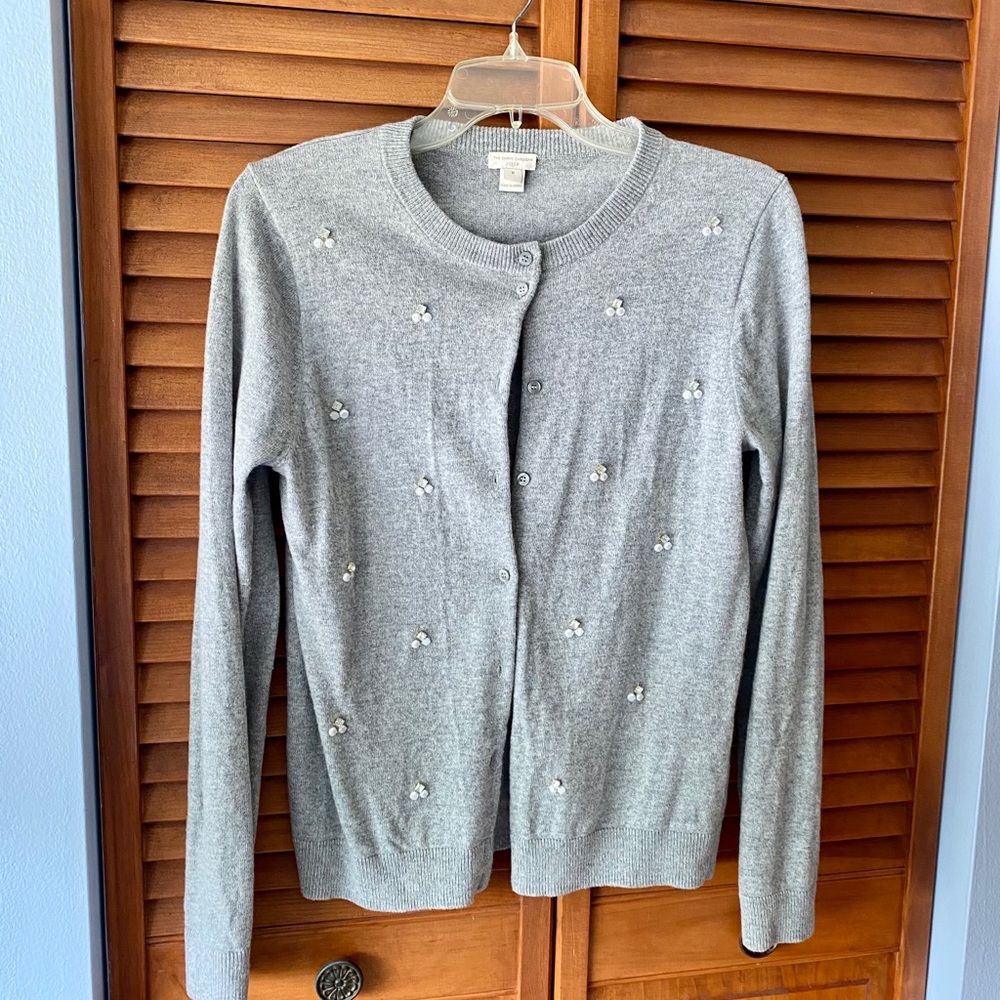 J Crew cardigan with faux jewel accents - gray - M